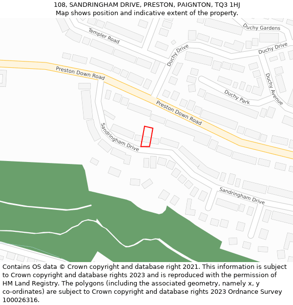 108, SANDRINGHAM DRIVE, PRESTON, PAIGNTON, TQ3 1HJ: Location map and indicative extent of plot