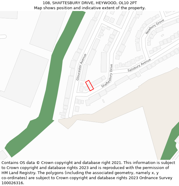 108, SHAFTESBURY DRIVE, HEYWOOD, OL10 2PT: Location map and indicative extent of plot