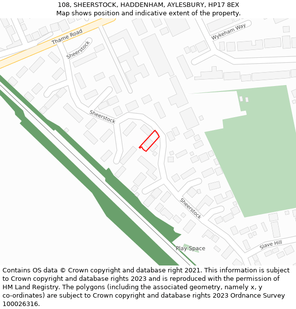 108, SHEERSTOCK, HADDENHAM, AYLESBURY, HP17 8EX: Location map and indicative extent of plot