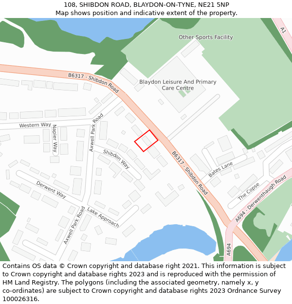 108, SHIBDON ROAD, BLAYDON-ON-TYNE, NE21 5NP: Location map and indicative extent of plot