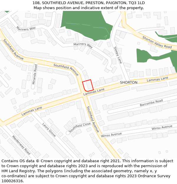 108, SOUTHFIELD AVENUE, PRESTON, PAIGNTON, TQ3 1LD: Location map and indicative extent of plot