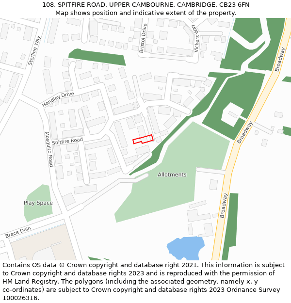 108, SPITFIRE ROAD, UPPER CAMBOURNE, CAMBRIDGE, CB23 6FN: Location map and indicative extent of plot