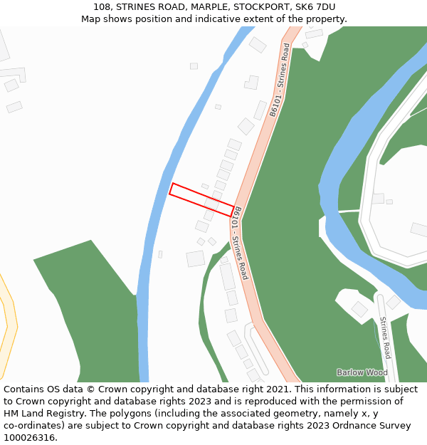 108, STRINES ROAD, MARPLE, STOCKPORT, SK6 7DU: Location map and indicative extent of plot