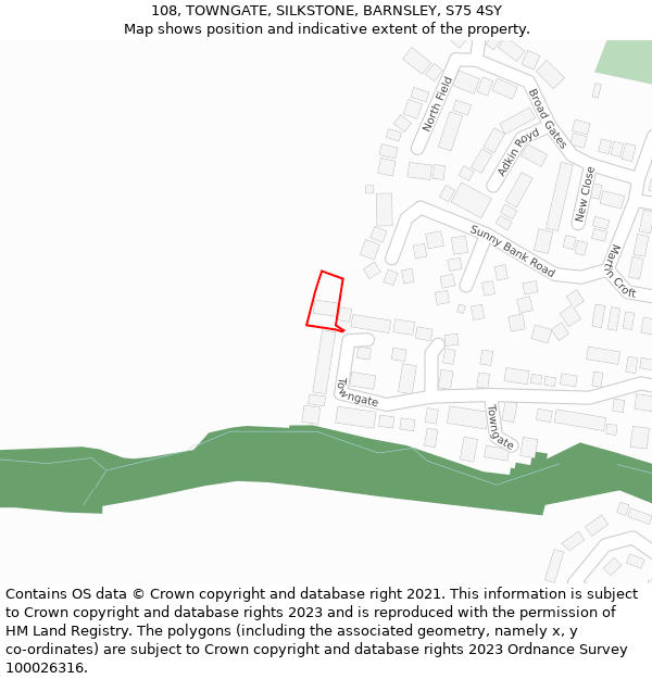 108, TOWNGATE, SILKSTONE, BARNSLEY, S75 4SY: Location map and indicative extent of plot