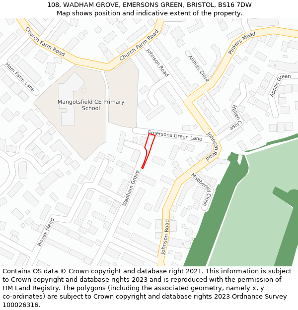 108, WADHAM GROVE, EMERSONS GREEN, BRISTOL, BS16 7DW: Location map and indicative extent of plot