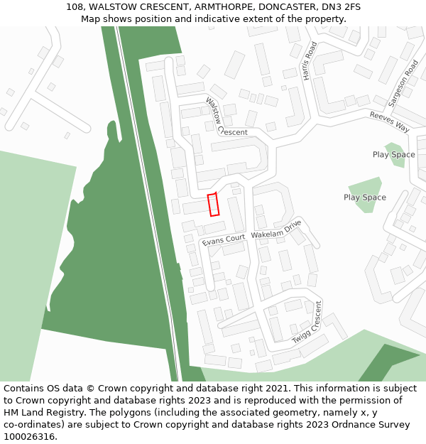 108, WALSTOW CRESCENT, ARMTHORPE, DONCASTER, DN3 2FS: Location map and indicative extent of plot