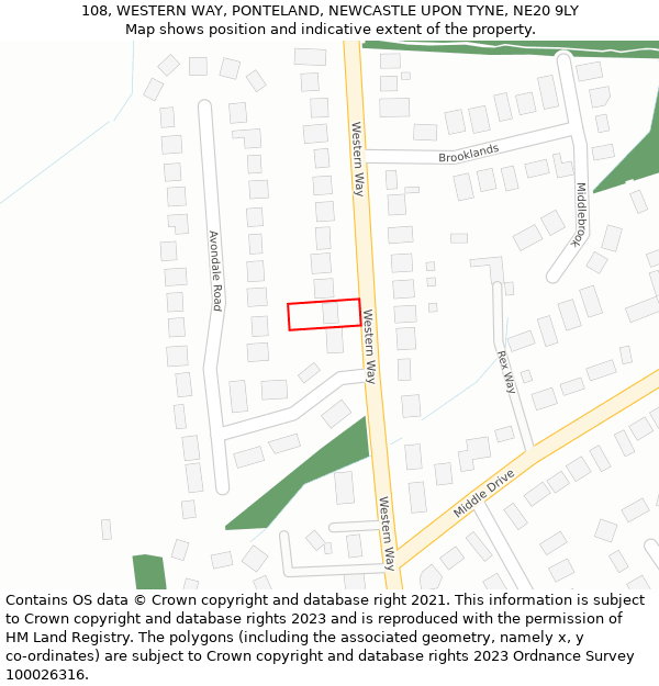 108, WESTERN WAY, PONTELAND, NEWCASTLE UPON TYNE, NE20 9LY: Location map and indicative extent of plot