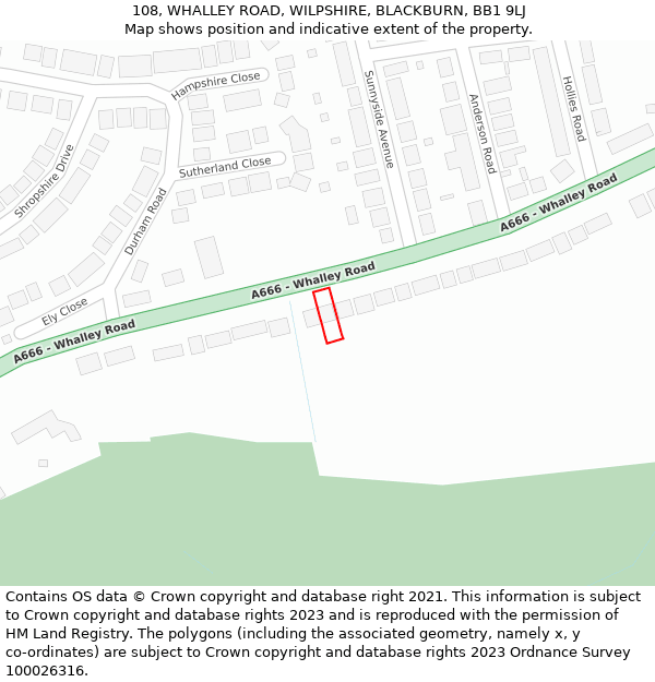 108, WHALLEY ROAD, WILPSHIRE, BLACKBURN, BB1 9LJ: Location map and indicative extent of plot