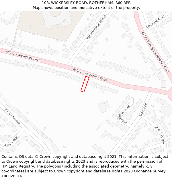 108, WICKERSLEY ROAD, ROTHERHAM, S60 3PR: Location map and indicative extent of plot