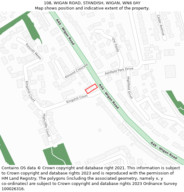 108, WIGAN ROAD, STANDISH, WIGAN, WN6 0AY: Location map and indicative extent of plot