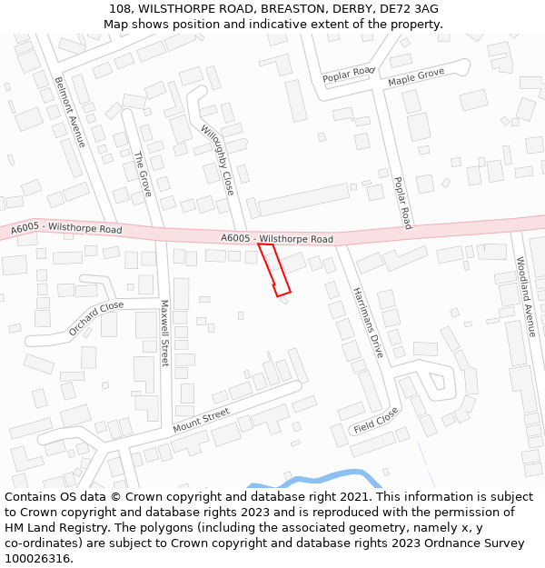 108, WILSTHORPE ROAD, BREASTON, DERBY, DE72 3AG: Location map and indicative extent of plot