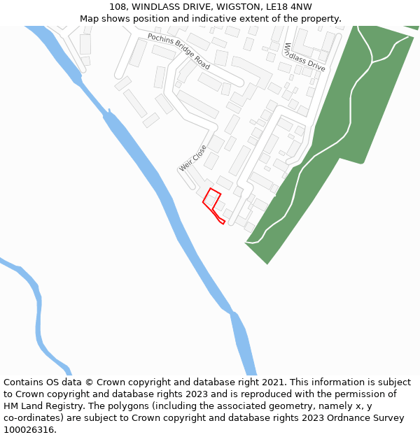 108, WINDLASS DRIVE, WIGSTON, LE18 4NW: Location map and indicative extent of plot