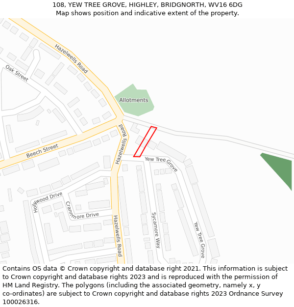 108, YEW TREE GROVE, HIGHLEY, BRIDGNORTH, WV16 6DG: Location map and indicative extent of plot