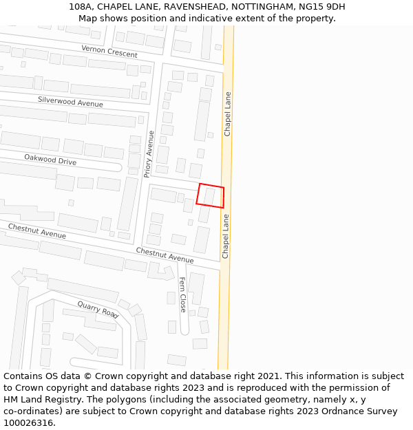 108A, CHAPEL LANE, RAVENSHEAD, NOTTINGHAM, NG15 9DH: Location map and indicative extent of plot