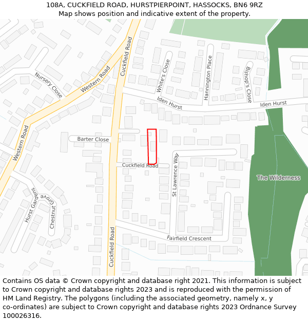 108A, CUCKFIELD ROAD, HURSTPIERPOINT, HASSOCKS, BN6 9RZ: Location map and indicative extent of plot