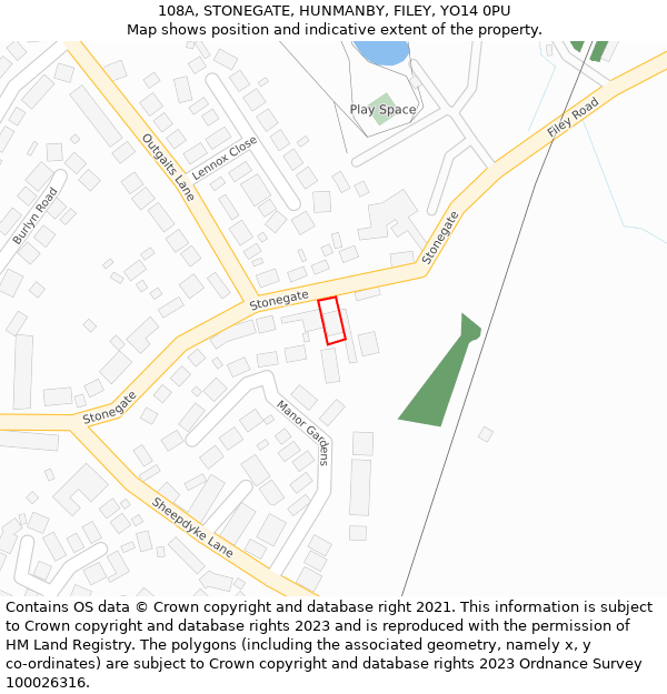 108A, STONEGATE, HUNMANBY, FILEY, YO14 0PU: Location map and indicative extent of plot