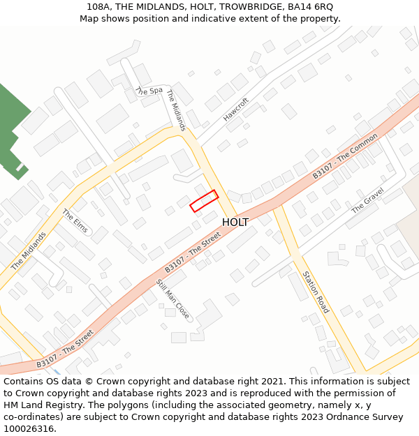 108A, THE MIDLANDS, HOLT, TROWBRIDGE, BA14 6RQ: Location map and indicative extent of plot