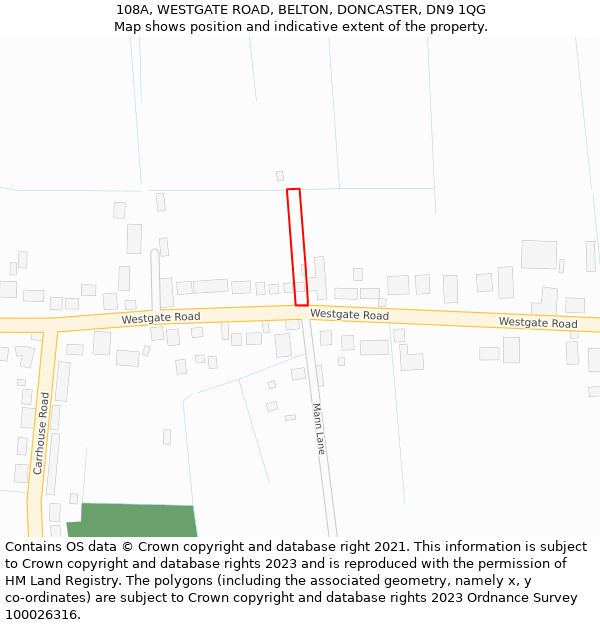 108A, WESTGATE ROAD, BELTON, DONCASTER, DN9 1QG: Location map and indicative extent of plot