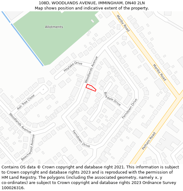 108D, WOODLANDS AVENUE, IMMINGHAM, DN40 2LN: Location map and indicative extent of plot