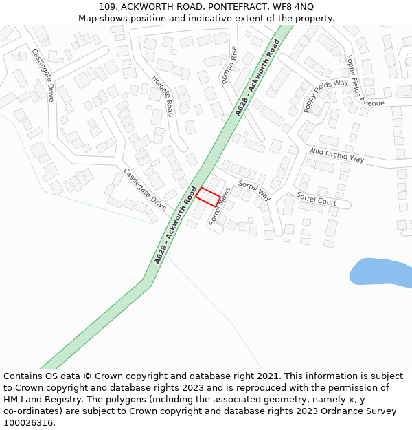 109, ACKWORTH ROAD, PONTEFRACT, WF8 4NQ: Location map and indicative extent of plot