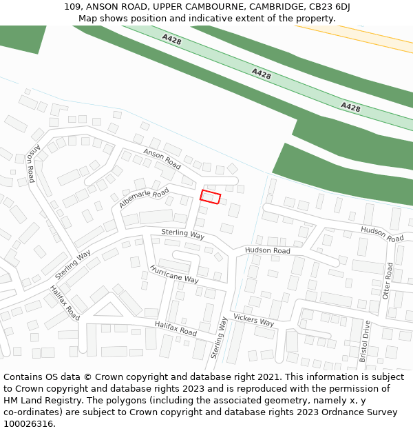 109, ANSON ROAD, UPPER CAMBOURNE, CAMBRIDGE, CB23 6DJ: Location map and indicative extent of plot