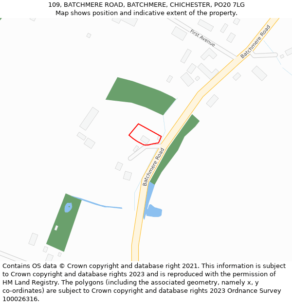 109, BATCHMERE ROAD, BATCHMERE, CHICHESTER, PO20 7LG: Location map and indicative extent of plot