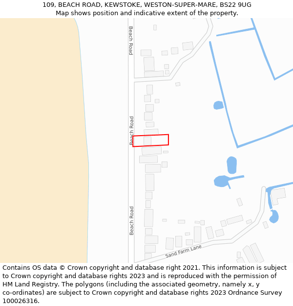 109, BEACH ROAD, KEWSTOKE, WESTON-SUPER-MARE, BS22 9UG: Location map and indicative extent of plot