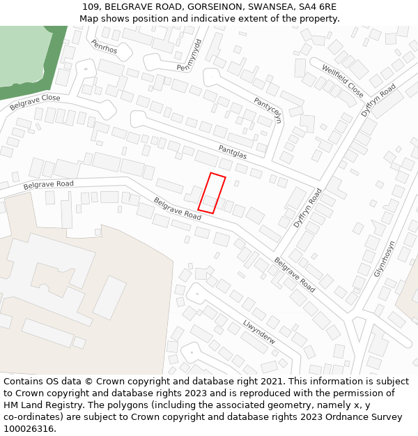 109, BELGRAVE ROAD, GORSEINON, SWANSEA, SA4 6RE: Location map and indicative extent of plot