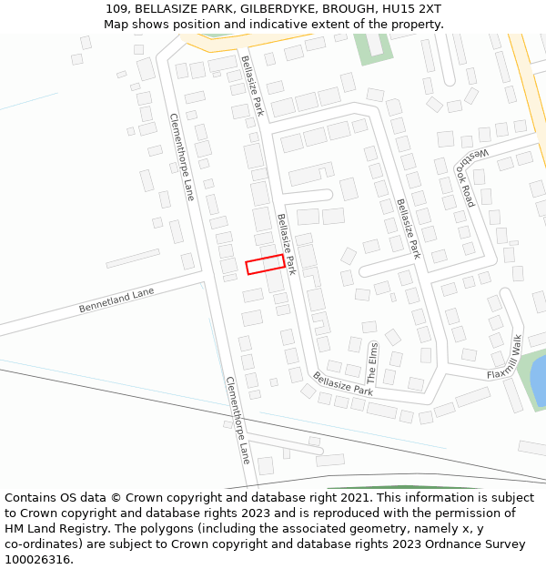 109, BELLASIZE PARK, GILBERDYKE, BROUGH, HU15 2XT: Location map and indicative extent of plot