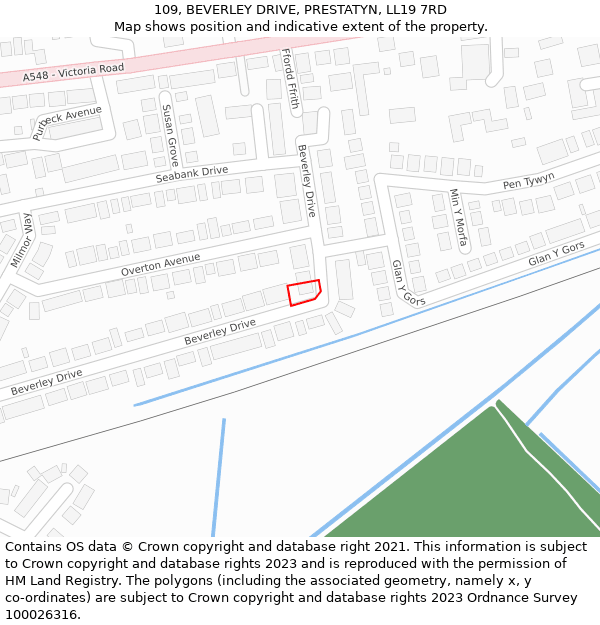 109, BEVERLEY DRIVE, PRESTATYN, LL19 7RD: Location map and indicative extent of plot