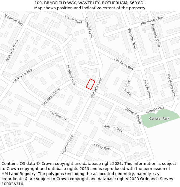 109, BRADFIELD WAY, WAVERLEY, ROTHERHAM, S60 8DL: Location map and indicative extent of plot