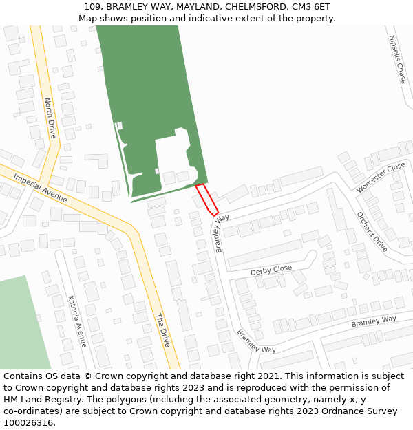 109, BRAMLEY WAY, MAYLAND, CHELMSFORD, CM3 6ET: Location map and indicative extent of plot