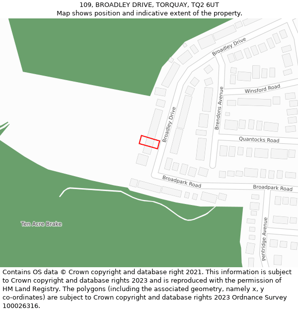 109, BROADLEY DRIVE, TORQUAY, TQ2 6UT: Location map and indicative extent of plot