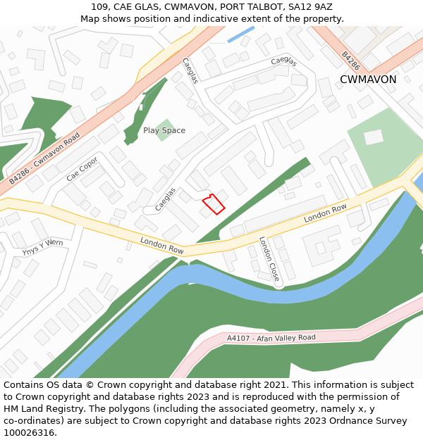 109, CAE GLAS, CWMAVON, PORT TALBOT, SA12 9AZ: Location map and indicative extent of plot