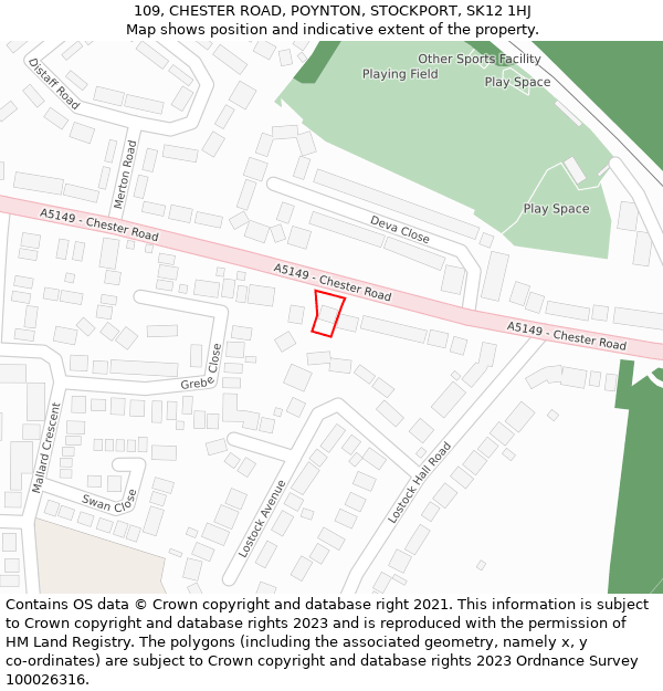 109, CHESTER ROAD, POYNTON, STOCKPORT, SK12 1HJ: Location map and indicative extent of plot