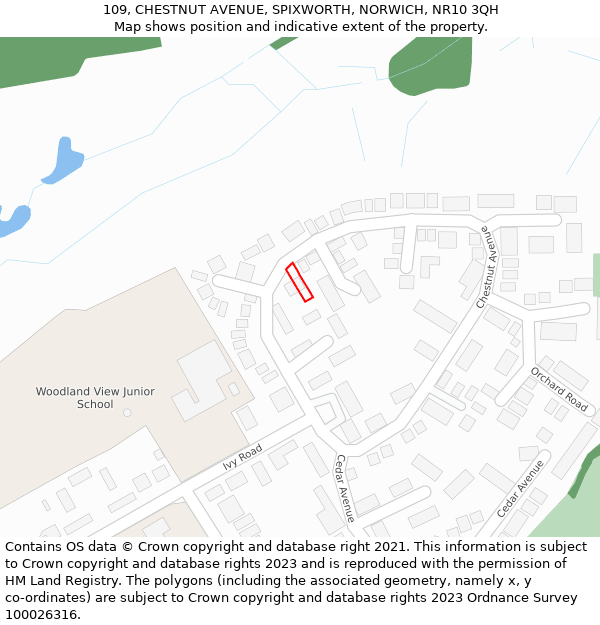 109, CHESTNUT AVENUE, SPIXWORTH, NORWICH, NR10 3QH: Location map and indicative extent of plot
