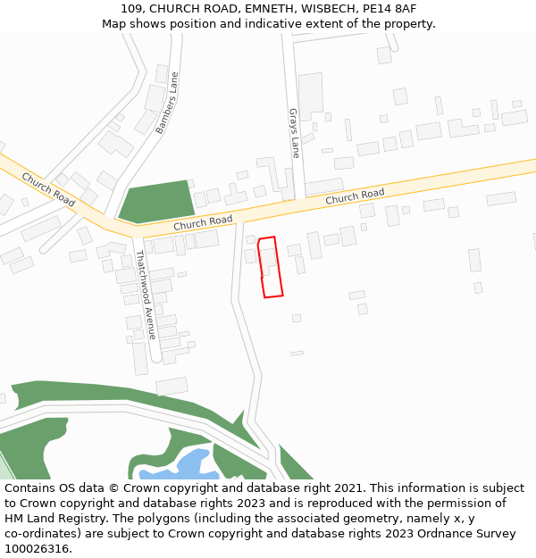 109, CHURCH ROAD, EMNETH, WISBECH, PE14 8AF: Location map and indicative extent of plot