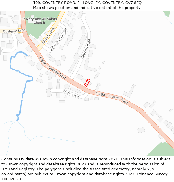 109, COVENTRY ROAD, FILLONGLEY, COVENTRY, CV7 8EQ: Location map and indicative extent of plot