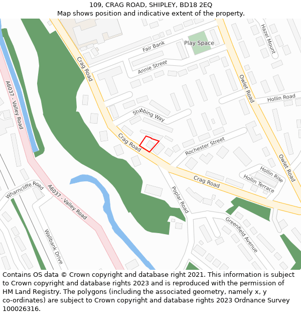 109, CRAG ROAD, SHIPLEY, BD18 2EQ: Location map and indicative extent of plot