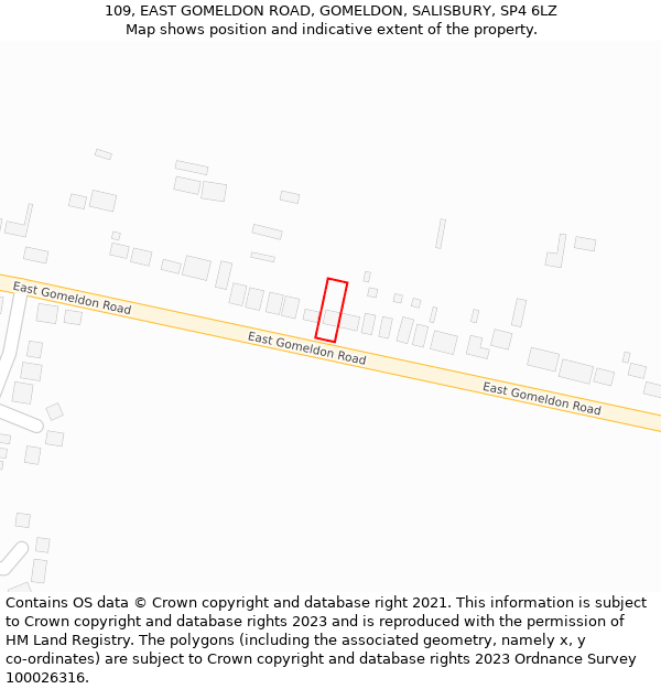 109, EAST GOMELDON ROAD, GOMELDON, SALISBURY, SP4 6LZ: Location map and indicative extent of plot