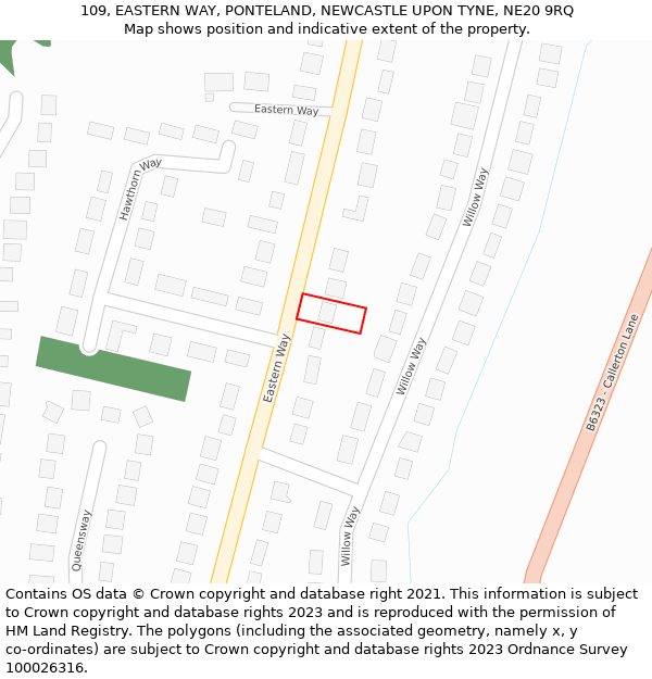 109, EASTERN WAY, PONTELAND, NEWCASTLE UPON TYNE, NE20 9RQ: Location map and indicative extent of plot