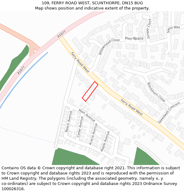 109, FERRY ROAD WEST, SCUNTHORPE, DN15 8UG: Location map and indicative extent of plot