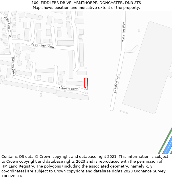 109, FIDDLERS DRIVE, ARMTHORPE, DONCASTER, DN3 3TS: Location map and indicative extent of plot