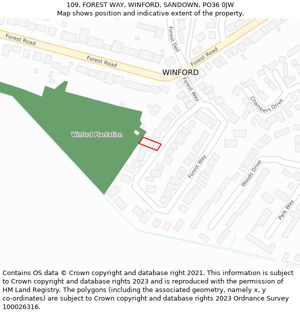 109, FOREST WAY, WINFORD, SANDOWN, PO36 0JW: Location map and indicative extent of plot