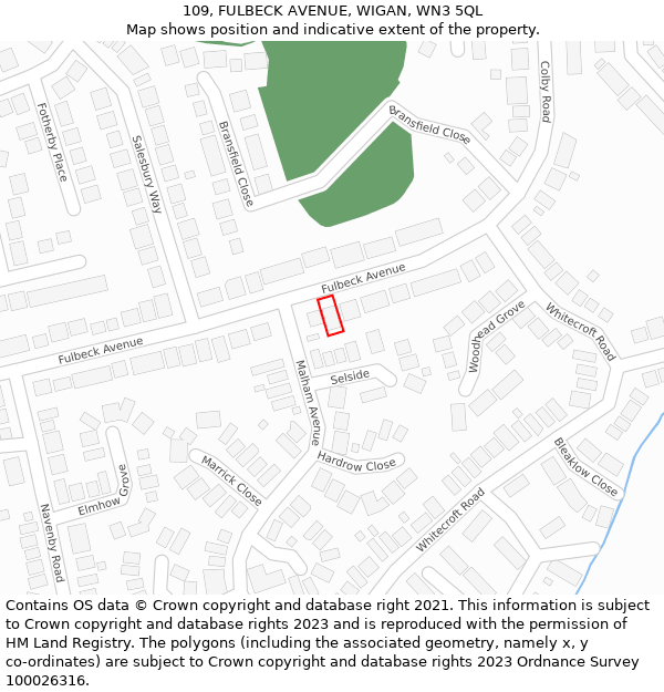 109, FULBECK AVENUE, WIGAN, WN3 5QL: Location map and indicative extent of plot