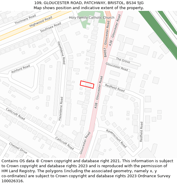 109, GLOUCESTER ROAD, PATCHWAY, BRISTOL, BS34 5JG: Location map and indicative extent of plot