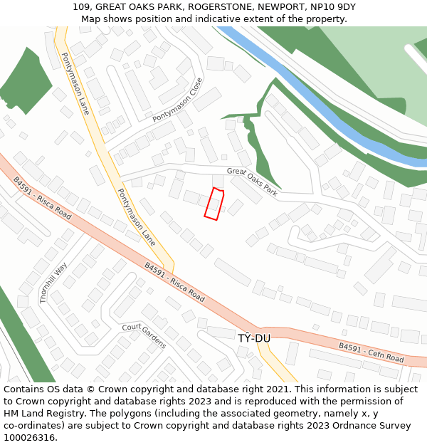 109, GREAT OAKS PARK, ROGERSTONE, NEWPORT, NP10 9DY: Location map and indicative extent of plot