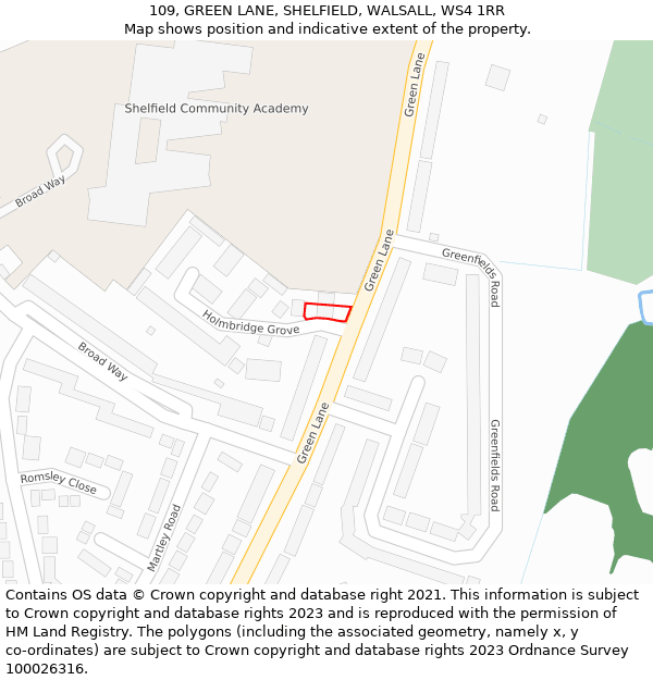 109, GREEN LANE, SHELFIELD, WALSALL, WS4 1RR: Location map and indicative extent of plot