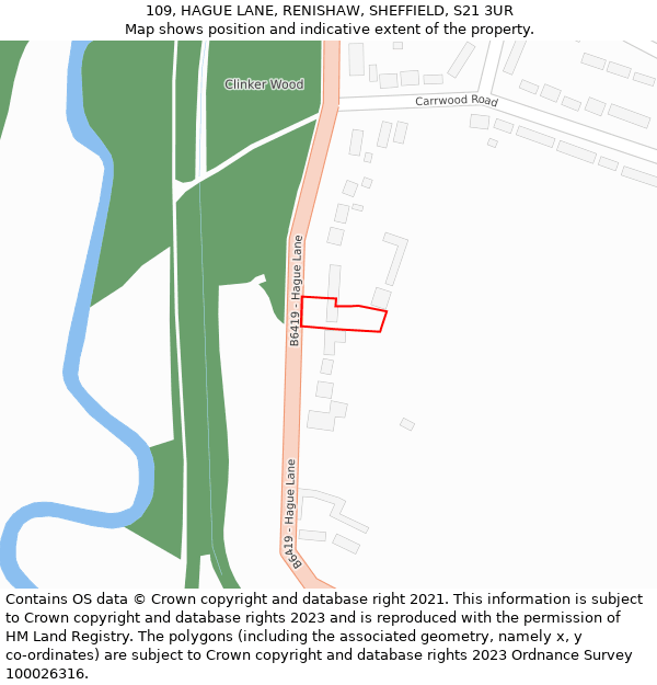 109, HAGUE LANE, RENISHAW, SHEFFIELD, S21 3UR: Location map and indicative extent of plot