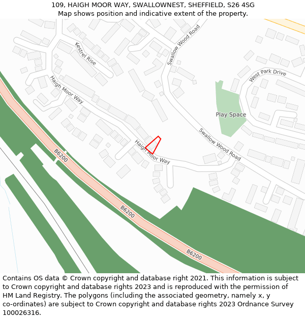 109, HAIGH MOOR WAY, SWALLOWNEST, SHEFFIELD, S26 4SG: Location map and indicative extent of plot